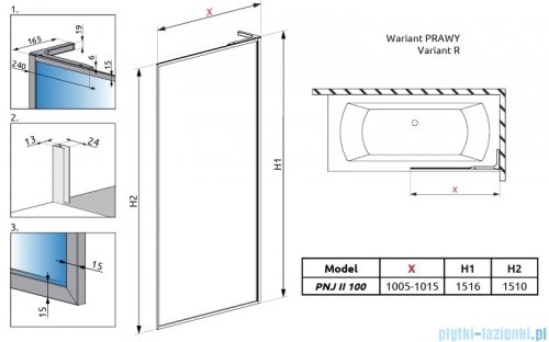 Radaway Modo F SL Gold PNJ II parawan nawannowy 100cm prawy złoty połysk/przejrzyste 10406100-09-01R