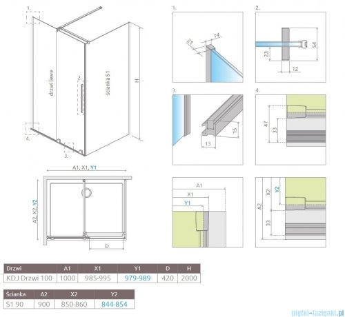 Radaway Furo Kdj kabina 100x90cm lewa szkło przejrzyste 10104522-01-01L/10110480-01-01/10113090-01-01