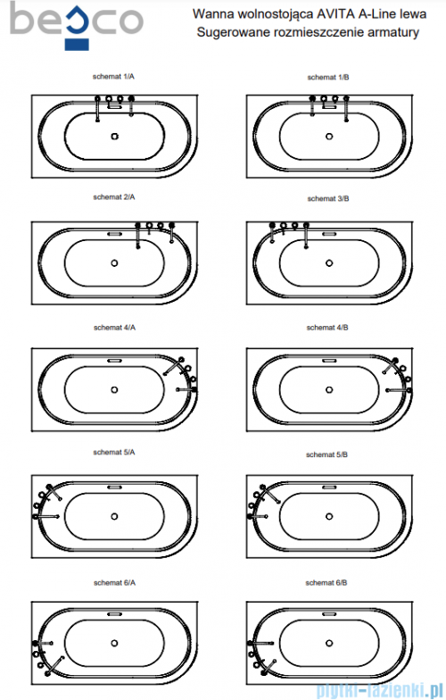 Besco Avita A-line 170x75cm wanna wolnostojąca przyścienna lewa akrylowa + syfon klik-klak gun metal grafit z przelewem slim #WAA-170ALGS