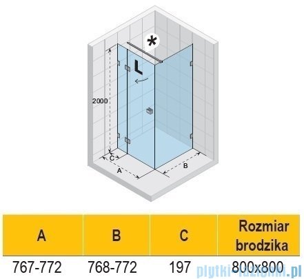 Riho Scandic NXT X203 kabina prysznicowa prawa 80x80cm czarna G001054121