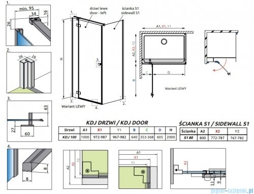Radaway Essenza Kdj Gold kabina 100x80cm lewa szkło przejrzyste 1385040-09-01L/1384051-01-01
