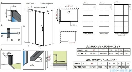 Radaway Idea Black Kdj Factory kabina prysznicowa 120x90 lewa czarny mat/szkło przejrzyste 387042-54-55L/387050-54-55R