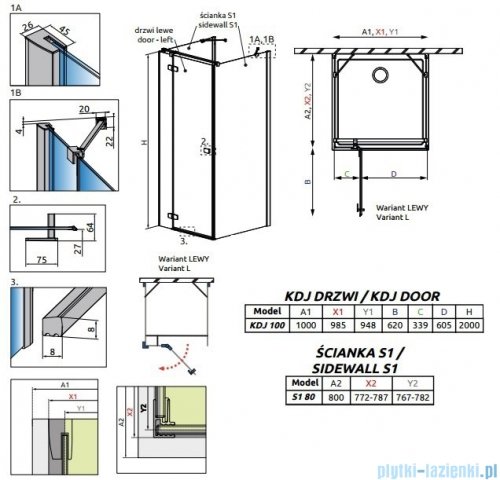 Radaway Fuenta New Kdj+S kabina 80x100x80cm lewa szkło przejrzyste + brodzik Doros D + syfon