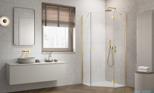 Radaway Essenza Gold Ptj kabina pięciokątna 80x80cm prawa szkło przejrzyste 1385010-09-01R/1385049-01-01