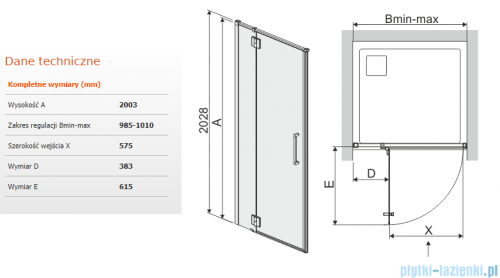 Sanplast Space Line DJ2L/SPACE drzwi prysznicowe 100x203 cm lewa przejrzyste 600-100-1660-42-401