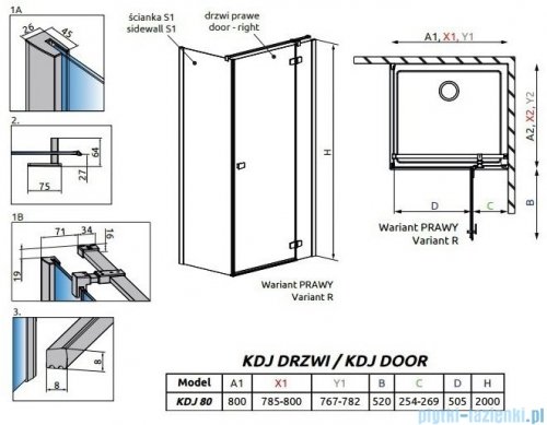 Radaway Fuenta New Kdj drzwi 80cm prawe szkło przejrzyste 384043-01-01R