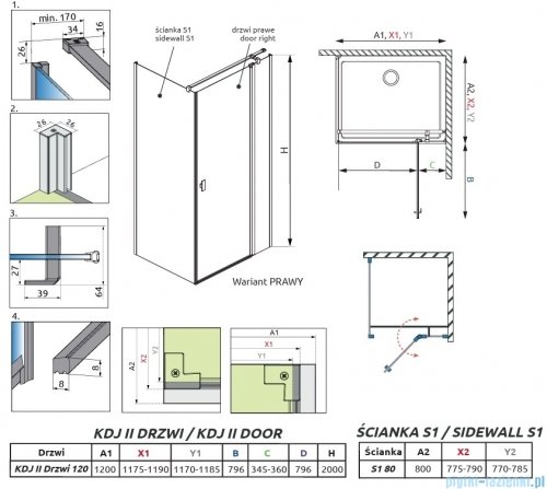 Radaway Nes Kdj II Brushed Nickel kabina 120x80cm prawa szczotkowany nikiel 10032120-91-01R/10039080-01-01