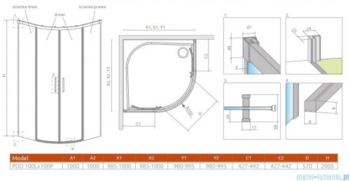 Radaway Idea Black Pdd kabina 100x100cm szkło czarny mat/szkło przejrzyste 387139-01-01/387142-54-01
