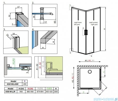 Radaway Idea 8 Kdd kabina 90x90cm szkło przejrzyste 10370090-01-01L/10370090-01-01R