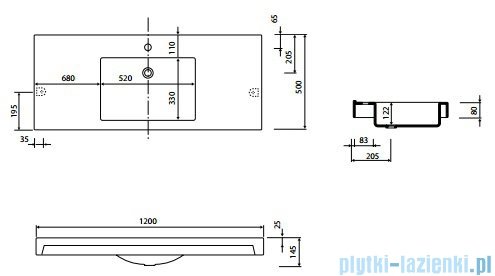 Marmorin Moira Bis 120 umywalka nablatowa 120 cm z otworem biała 280120020011