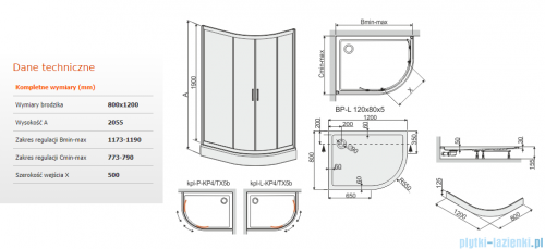 Sanplast TX kpl-P-KP4/TX5b kabina asymetryczna lewa + brodzik 80x120x206 cm przejrzysta 602-271-0330-38-401