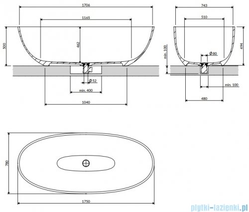 Omnires Shell M+ wanna wolnostojąca 175x78 cm biały mat SHELL175WWBM