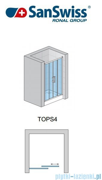 SanSwiss Top-Line TOPS4 Drzwi prysznicowe 4-częściowe 160cm profil połysk TOPS416005007