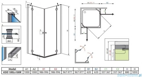 Radaway Torrenta Kdd kabina 100x100 szkło grafitowe + brodzik Delos C + syfon 32272-01-05N 