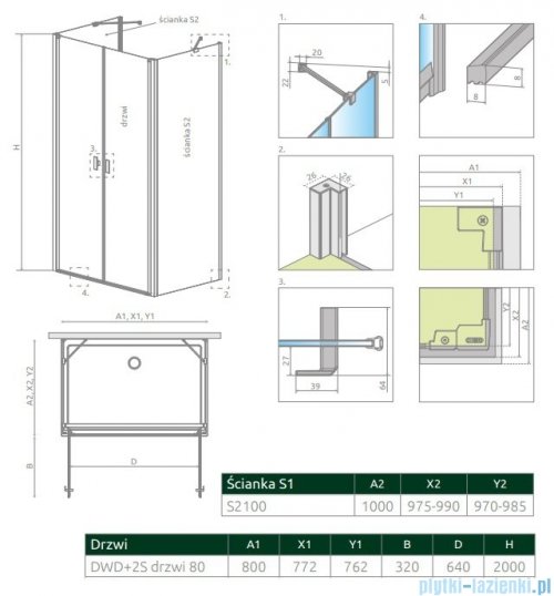 Radaway Nes DWD+2S kabina 100x80x100cm szkło przejrzyste 10040100-01-01/10035080-01-01/10040100-01-01