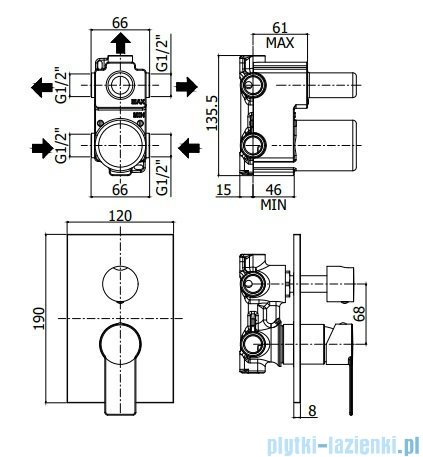Paffoni Tango Bateria podtynkowa z przełącznikiem chrom TA019CR