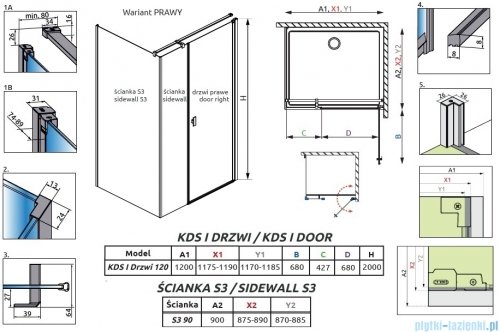 Radaway Nes Kds I Brushed Nickel kabina 120x90cm prawa szczotkowany nikiel 10023120-91-01R/10043090-91-01