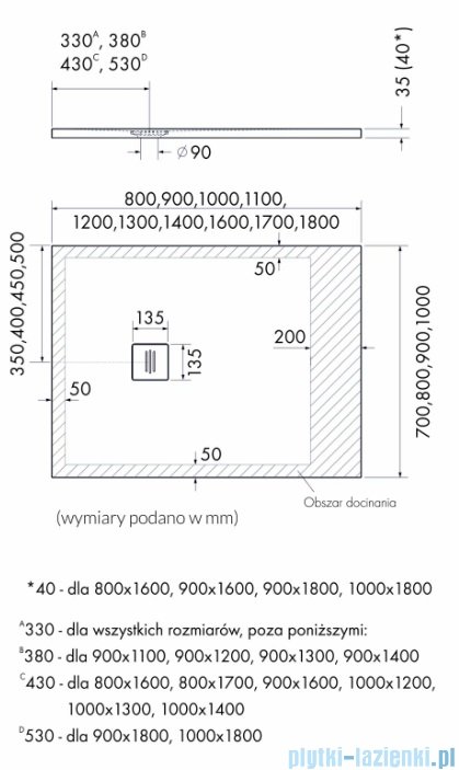 Schedpol Schedline Protos Cashmere Stone brodzik prostokątny 180x80x3,5cm 3SP.P1P-80180/PK/ST-M1/PK/ST