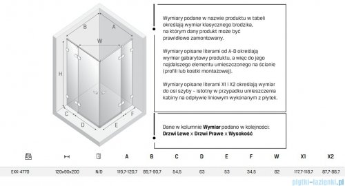 New Trendy Eventa Gold Shine kabina prysznicowa prostokątna 120x90x200 cm przejrzyste Złoty połysk EXK-4770