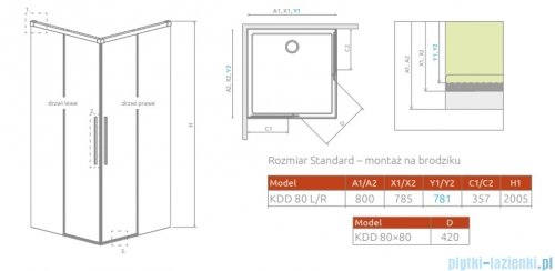 Radaway Idea 8 QL Kdd Brushed Gold kabina 80x80cm szczotkowane złoto 10590080-99-01L/10590080-99-01R