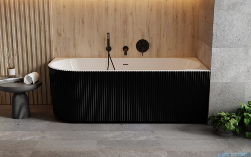Besco Denaya B&amp;W 150x75cm prawa wanna wolnostojąca przyścienna ryflowana akrylowa + syfon klik-klak chrom #WASB-150DPC