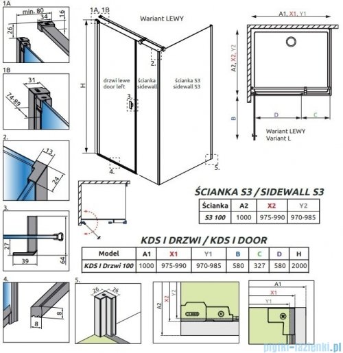 Radaway Nes Black Kds I kabina 100x100cm lewa czarny mat/szkło przejrzyste 10023100-54-01L/10043100-54-01