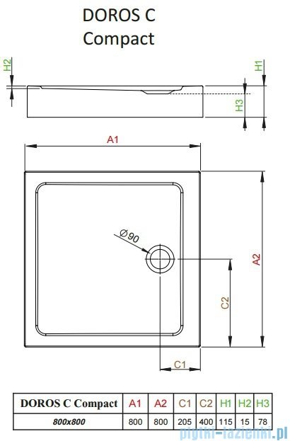 Radaway Doros C Compact Stone brodzik kwadratowy 80x80x11,5cm czarny SDRC8080-05-54S