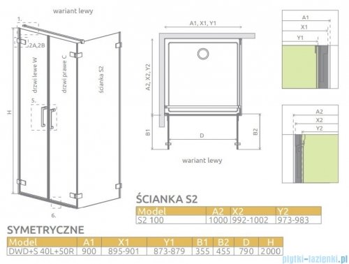 Radaway Arta Dwd+s kabina 90 (40L+50R) x100cm lewa szkło przejrzyste 386180-03-01L/386052-03-01R/386112-03-01