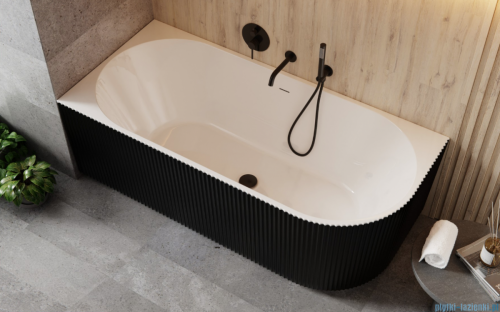Besco Denaya B&amp;W 170x78cm lewa wanna wolnostojąca przyścienna ryflowana akrylowa + syfon klik-klak chrom #WASB-170DLC