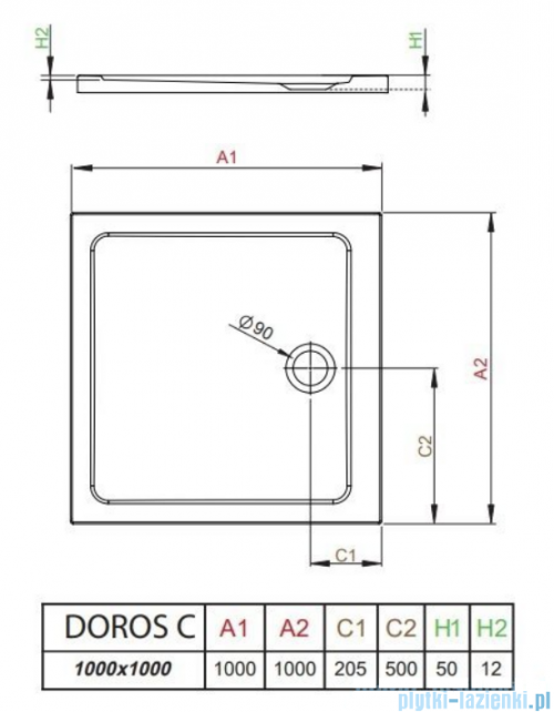 Radaway Doros C Stone brodzik kwadratowy 100x100x4,5 czarny SDRC1010-01-54S