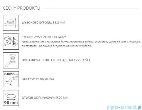 Radaway Turboflow Syfon z odpływem Ǿ 90 złoty / gold R583G