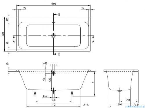 Villeroy &amp; Boch Architectura wanna prostokątna 150x70 cm biała Weiss Alpin UBA157ARE2V-01