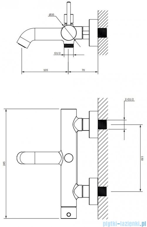Omnires Y bateria wannowa z zestawem prysznicowym grafit Y1231GR