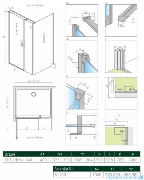 Radaway Nes 8 Black Kds I kabina 140x100cm lewa czarny mat/szkło przejrzyste 10073140-54-01L/10073114-54-01/10089100-01-01