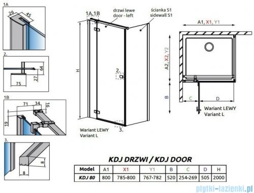 Radaway Fuenta New Kdj drzwi 80cm lewe szkło przejrzyste 384043-01-01L