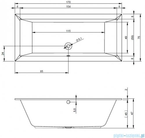 Riho Lugo 170x75cm wanna prostokątna z hydromasażem Pneumatic prawa + nogi + syfon BT01-PNE-P