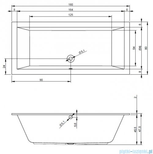 Riho Lugo wanna prostokątna 180x80cm + nóżki B133001005/207093