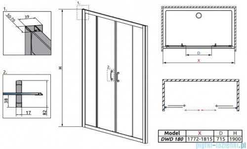 Radaway Premium Plus DWD Drzwi wnękowe 180 szkło fabric 33373-01-06N