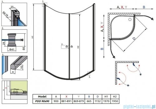 Radaway Eos PDD kabina prysznicowa 90x90 szkło intimato + brodzik Delos A + syfon 37603-01-12N