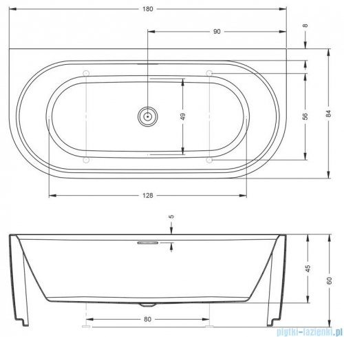 Riho Desire Back2wall LED wanna przyścienna z hydromasażem Sparkle Mood i oświetleniem 180x84cm B089004005