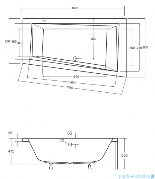 Besco Intima 160x90cm wanna asymetryczna lewa + obudowa + syfon #WAI-160-NLI/#OAP-160-INT/19975