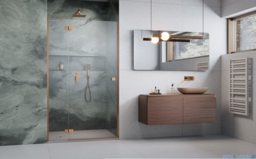 Radaway Essenza Brushed Copper Dwj drzwi wnękowe 110cm lewe szczotkowana miedź/szkło przejrzyste 1385015-93-01L