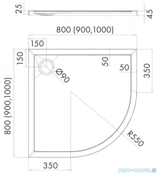 Schedpol Schedline Estima brodzik półokrągły 90x90x4,5cm 3SP.E2O-9090