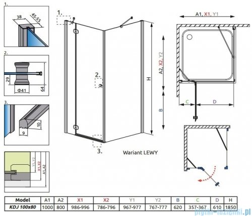 Radaway Torrenta Kdj kabina 100x80 lewa szkło przejrzyste + Brodzik Doros D + syfon 32242-01-01NL