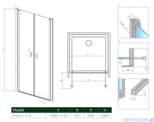 Radaway Nes DWD I drzwi wnękowe 110cm szkło przejrzyste 10027110-01-01