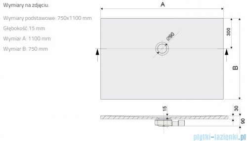 Sanplast Open Structure Mineral B-M/OPEN STR brodzik prostokątny 75x110x1,5 cm szary mleczny 645-440-0240-55-020