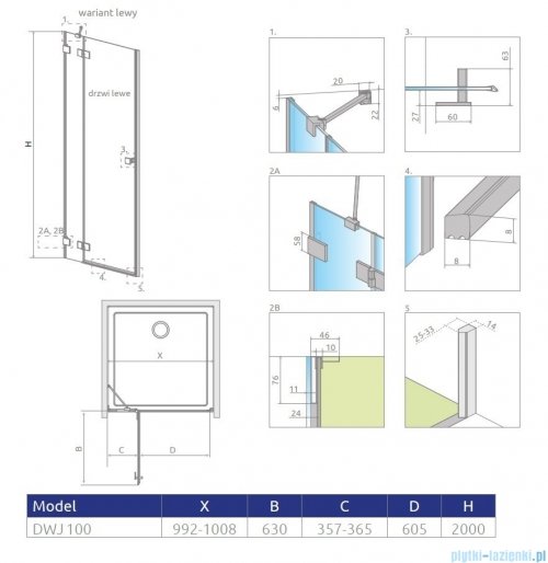 Radaway Essenza Pro Brushed Nickel Dwj drzwi wnękowe 100cm lewe szczotkowany nikiel 10099100-91-01L