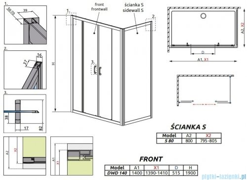 Radaway Premium Plus DWD+S kabina prysznicowa 140x80cm szkło przejrzyste 33353-01-01N/33413-01-01N