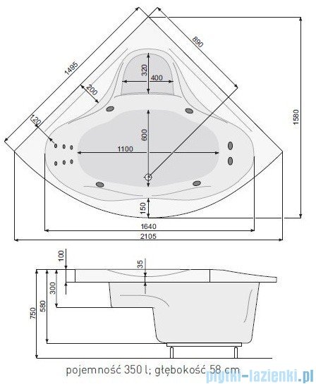 Poolspa Wanna symetryczna FRANCJA XL 150x150 + stelaż PWSH710ZS000000