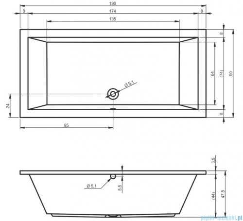Riho Lusso 190x90cm wanna prostokątna z hydromasażem Pneumatic lewa + nogi + syfon BA99-PNE-L